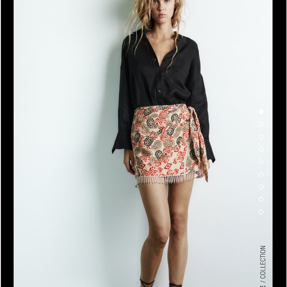 BEADED PRINTED WRAP SKIRT ZARA